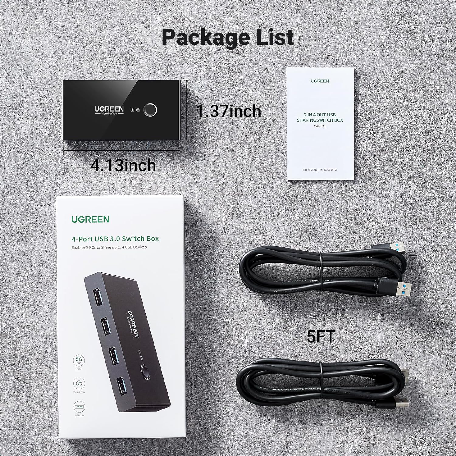 UGREEN 2 In 4 Out USB 3.0 Sharing Switch Box