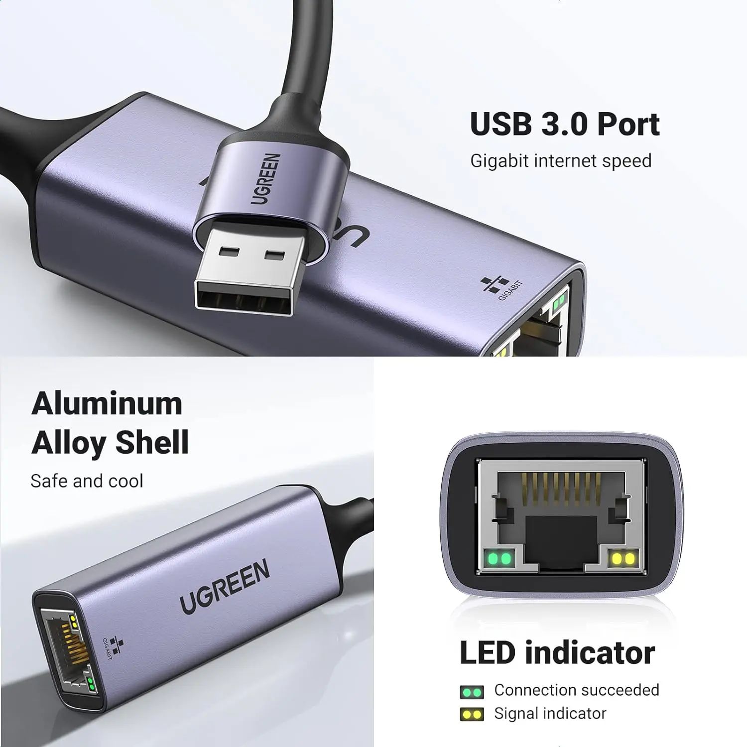 UGREEN USB 3.0 A To Gigabit Ethernet Adapter - Alumunium