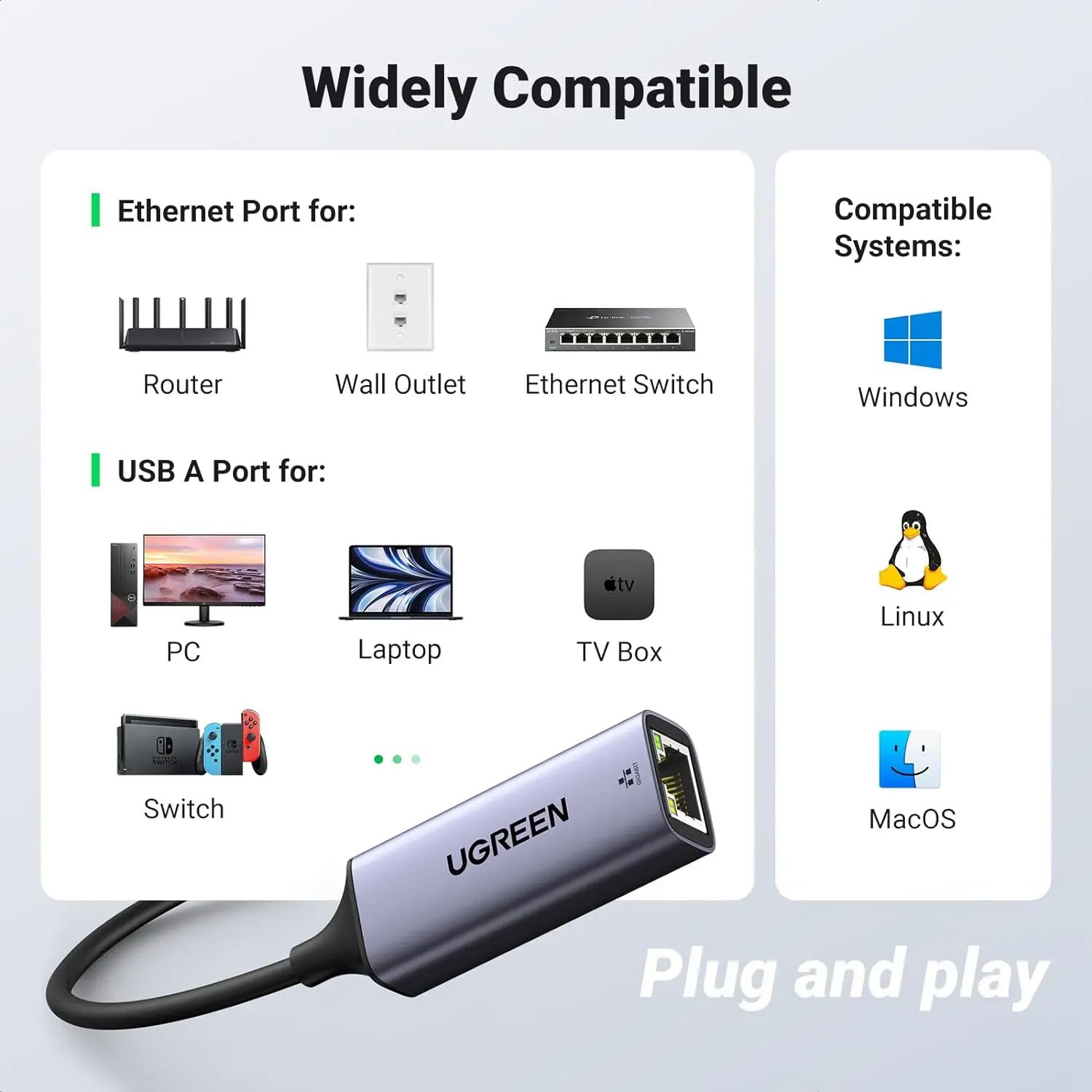 UGREEN USB 3.0 A To Gigabit Ethernet Adapter - Alumunium